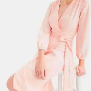 NWT J. Crew Sz 4 True Wrap Dress 365 Crepe Pink Tie Waist Long Sleeves